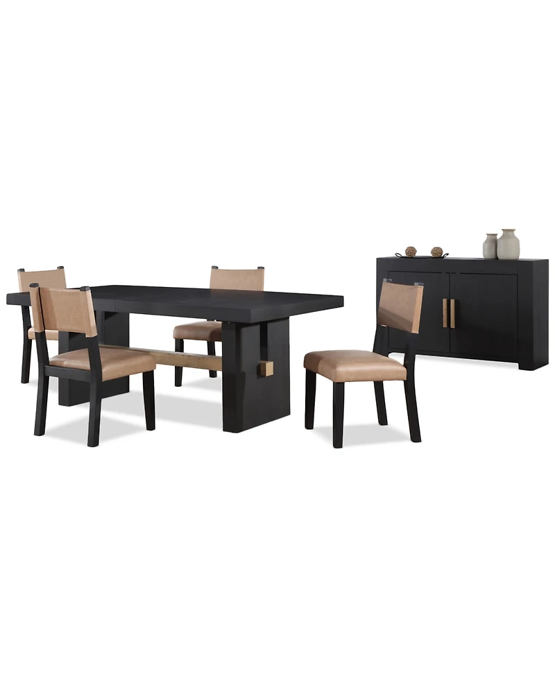 Macai 5-Pc. Wood Dining Set (Rectangular Table + 4 Faux Leather Side Chairs)