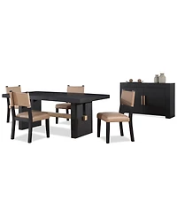 Macai 5-Pc. Wood Dining Set (Rectangular Table + 4 Faux Leather Side Chairs)