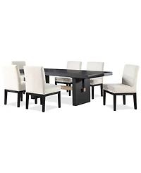 Macai 9-Pc. Wood Dining Set (Rectangular Table + 8 Upholstered Side Chairs)