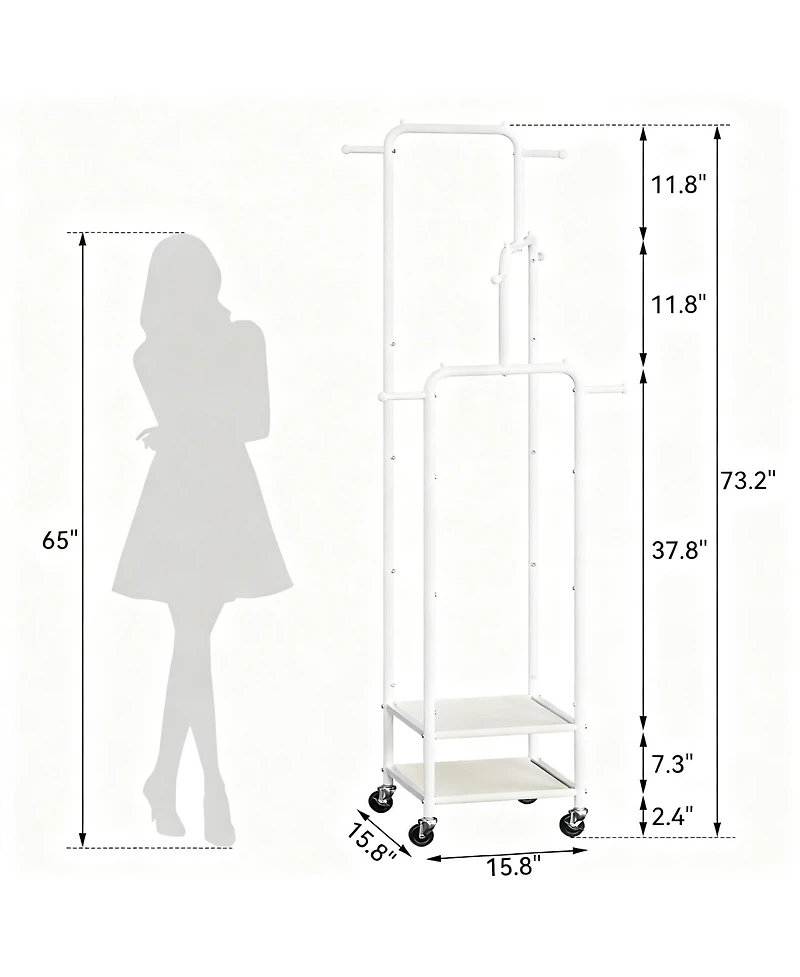 Yigii 71" Heavy Duty Metal Clothes Rack, 3-Section, 6 Hooks, 2 Shelves, Portable