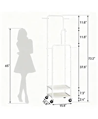 Yigii 71" Heavy Duty Metal Clothes Rack, 3-Section, 6 Hooks, 2 Shelves, Portable