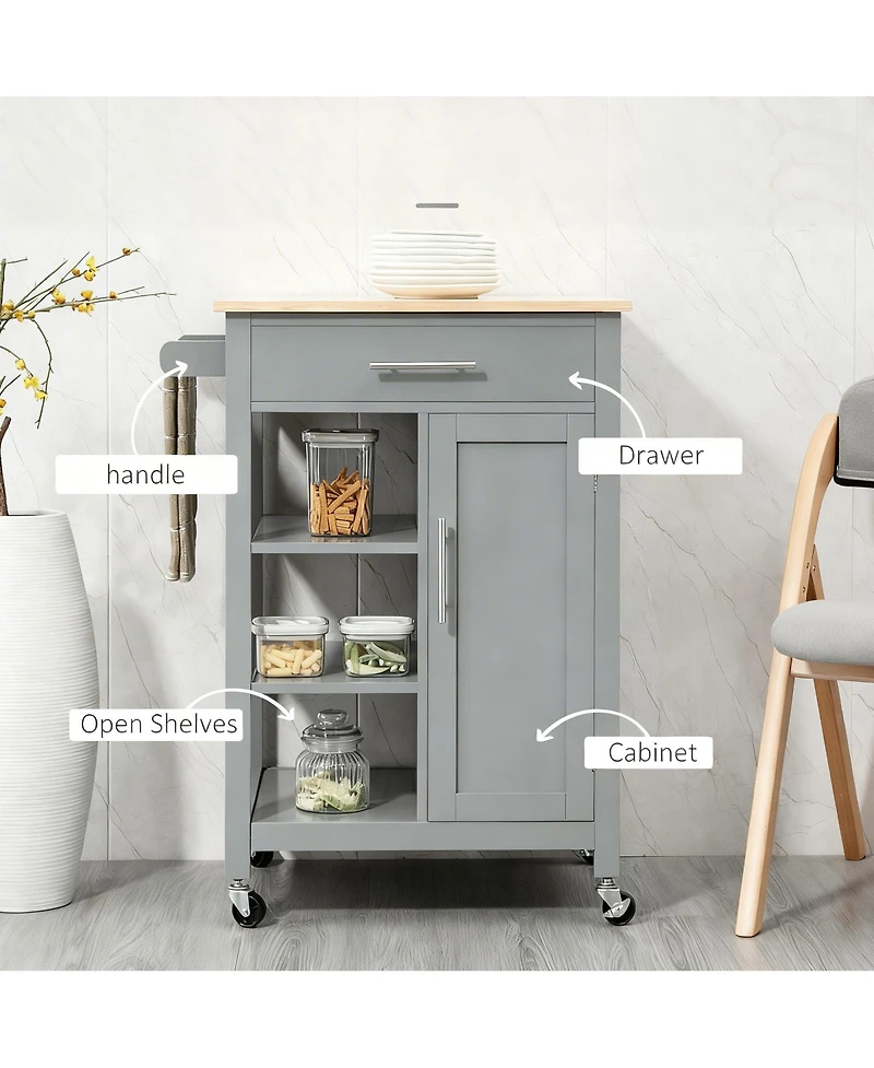 Yigii kitchen trolley, side shelves with storage space, solid wood top, adjustable shelves, easy to move