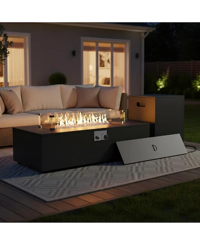 Gymojoy 2-Piece Outdoor Fire Table Set 42.9 Inch Rectangle Gas Firepit with Tank Cover