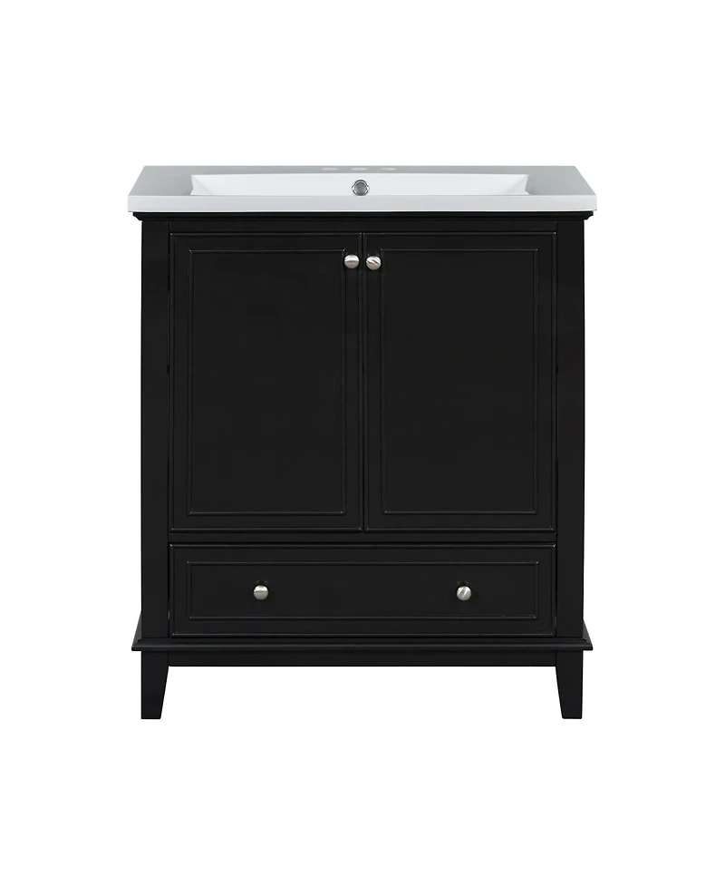 Sillysis 30 Bathroom Vanity with Ceramic Sink, Solid Wood Frame, Multi-Functional Cabinet & Drawer Storage for Modern Bathrooms