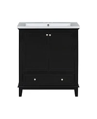 Sillysis 30 Bathroom Vanity with Ceramic Sink, Solid Wood Frame, Multi-Functional Cabinet & Drawer Storage for Modern Bathrooms