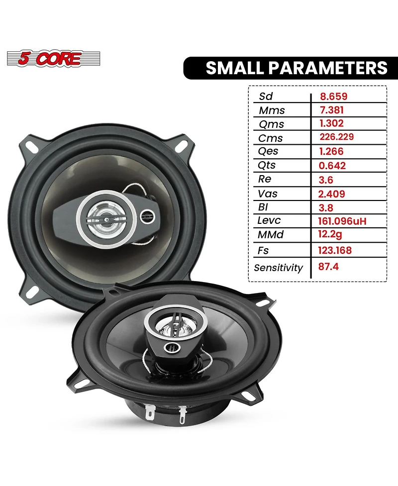 5Core Coaxial Car Door Speakers 5” 4Pcs 350W 4Ohm 2 Way Component Subwoofer Audio w Super Tweeter