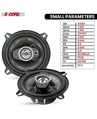 5Core Coaxial Car Door Speakers 5” 4Pcs 350W 4Ohm 2 Way Component Subwoofer Audio w Super Tweeter