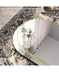 Homfan Arched Bathroom Mirror, Wall Mounted Vanity Metal Frame, Modern Wraparound Hanging Mirror Bathroom, Vanity, Living Room