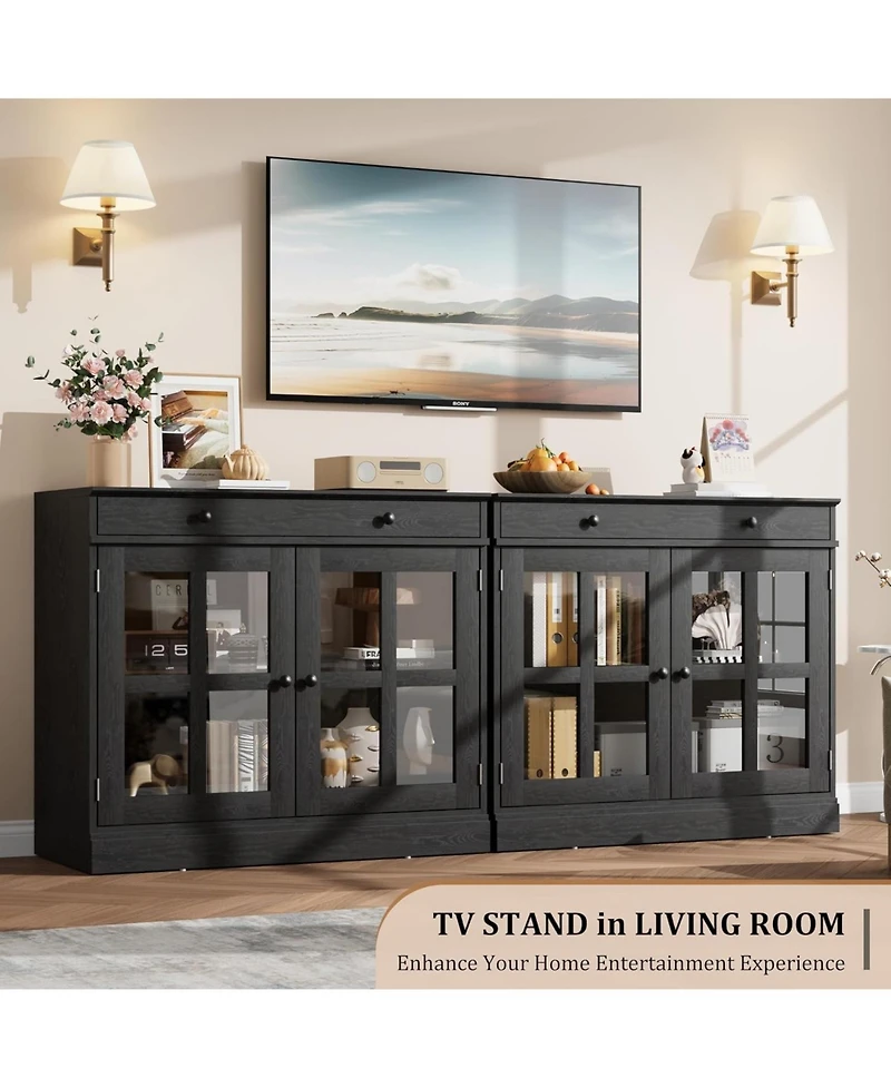 gaomon Modern Buffet Cabinet, Sideboard Storage with Glass Doors, Adjustable Shelf Large Drawer Cabinet