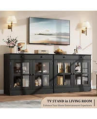 gaomon Modern Buffet Cabinet, Sideboard Storage with Glass Doors, Adjustable Shelf Large Drawer Cabinet