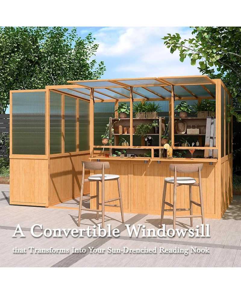 Aecojoy 6x10 Ft Wood Greenhouse for Outdoors, Heavy Duty Lean-to Walk-in Greenhouse with Polycarbonate Panels