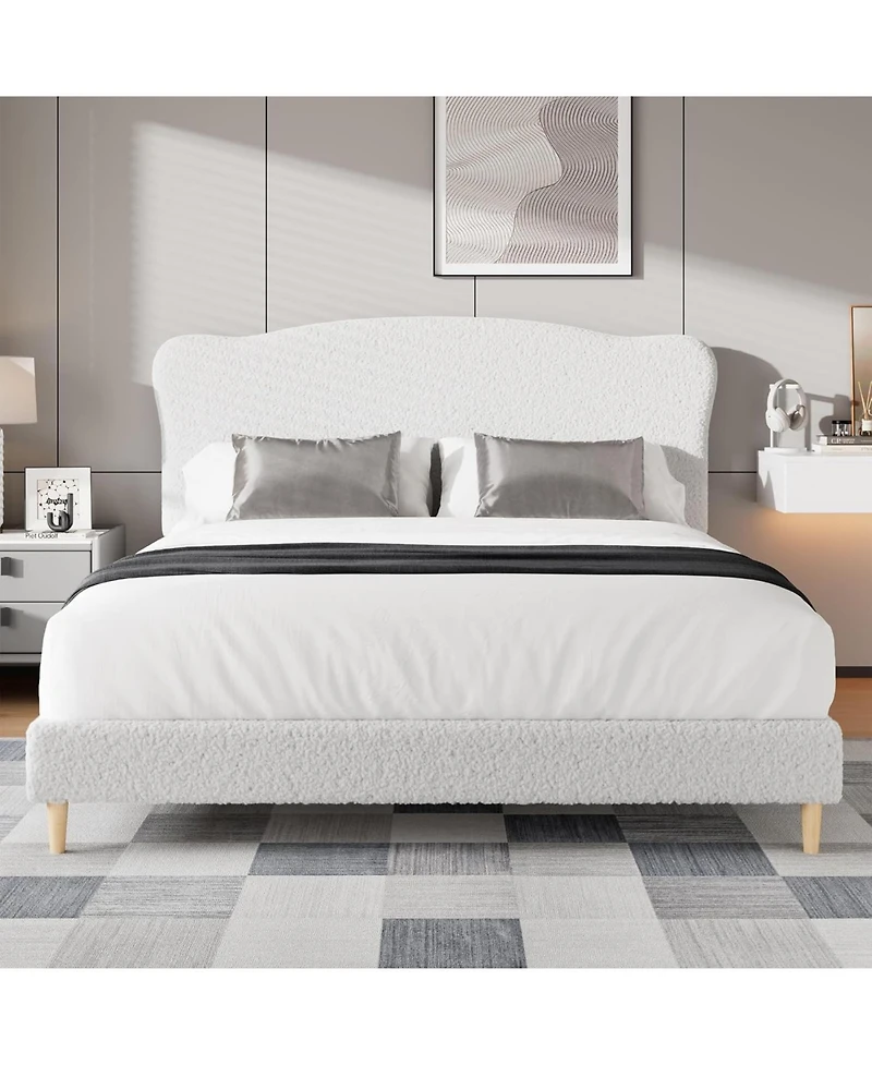 gaomon Bed Frame with Upholstered Headboard, Soft Low Profile Sturdy Platform Bed with Rounded Corners Design, Heavy Duty, Wooden Slats