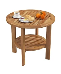 sumyeg Outdoor Teak Wood Round Side Table with Slatted Shelf