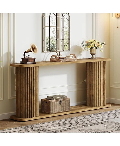 Tribesigns 63" Long Console Table, Mid Century Modern Behind Couch Sofa Table with Shelves