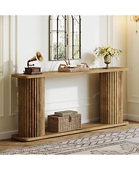 Tribesigns 63" Long Console Table, Mid Century Modern Behind Couch Sofa Table with Shelves