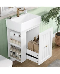 Sillysis 20" Bathroom Vanity with Ceramic Sink, Wall Mounted Storage Cabinet Drawer & Side Shelf for Small Bathrooms