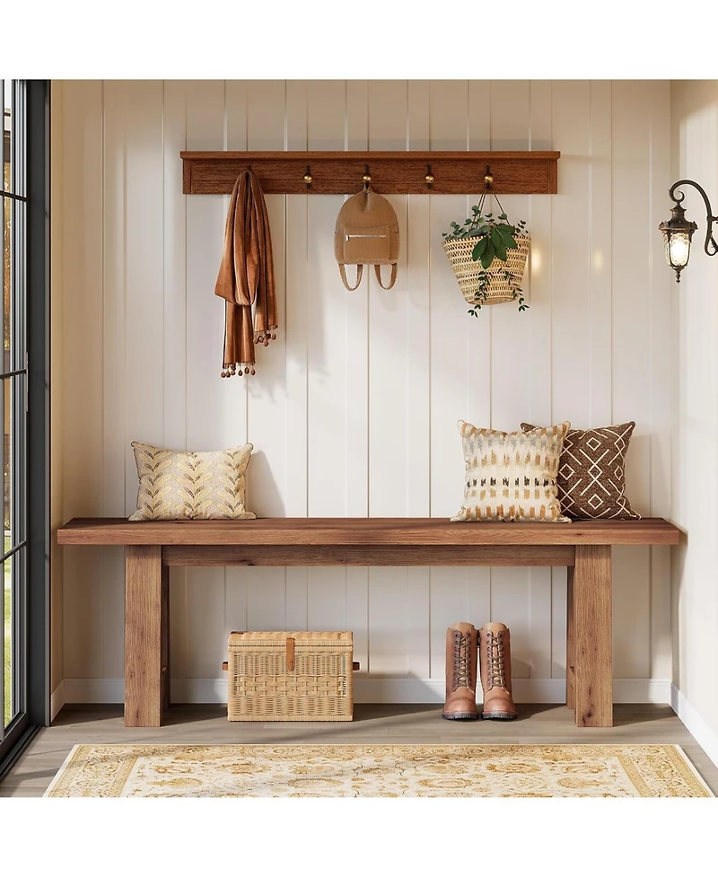Tribesigns 55" Solid Wood Bench, Farmhouse Long Entryway Bench, Bed of Bench