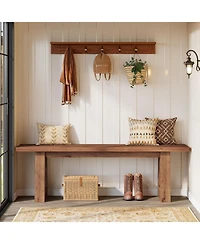 Tribesigns 55" Solid Wood Bench, Farmhouse Long Entryway Bench, Bed of Bench