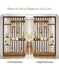 Tribesigns 71" Wall Room Divider with Shelves & Coat Hooks, Wood Freestanding Room Divider Bookcase for Home & Office Decorative.