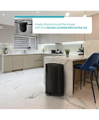 Home Zone Living 12 Gallon Semi-Round Stainless Steel Kitchen Trash Can with Step Pedal and Soft Close Lid