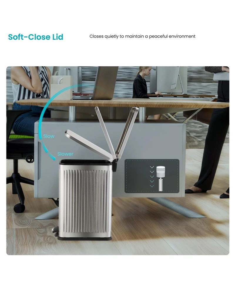 Home Zone Living 4 Gallon Slim Stainless Steel Kitchen Trash Can with Reeded Pattern, Step Pedal and Soft Close Lid