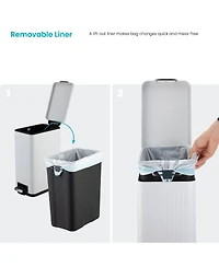 Home Zone Living 4 Gallon Slim Stainless Steel Kitchen Trash Can with Reeded Pattern, Step Pedal and Soft Close Lid