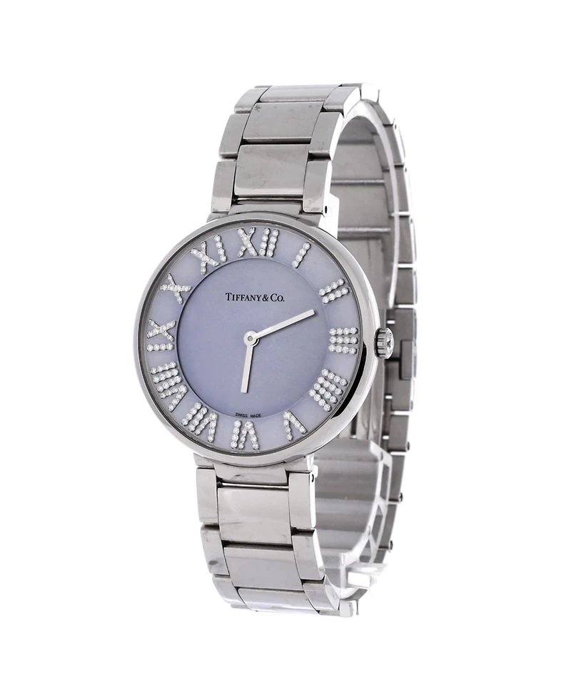 Pre-Owned Tiffany & Co Atlas Quartz Watch in Stainless Steel with Diamond Markers and Mother of Pearl 34mm
