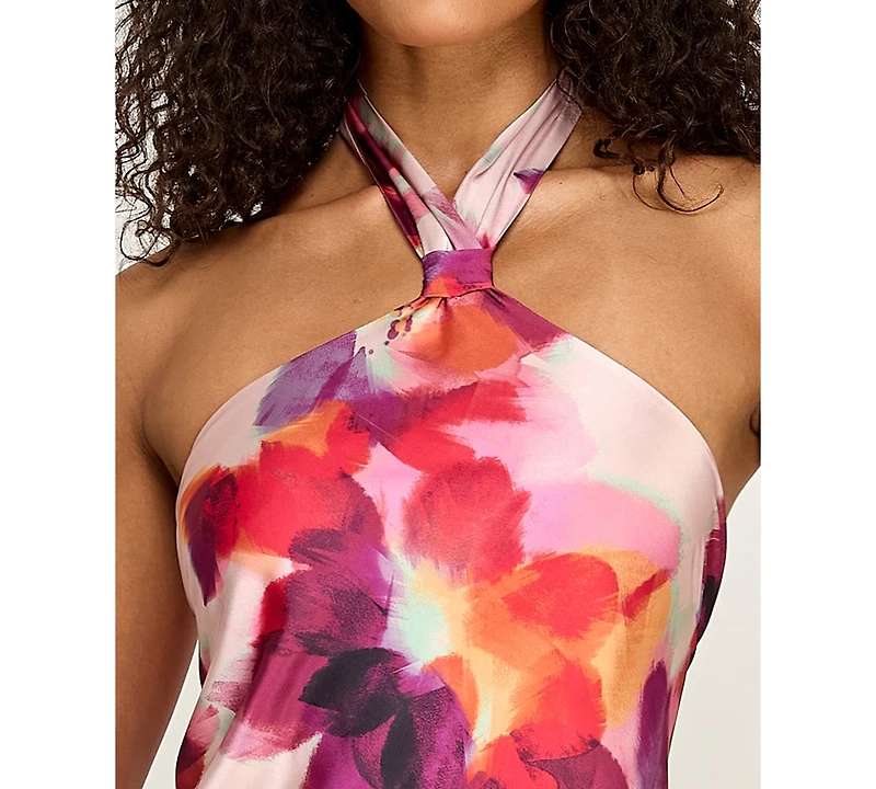 City Studios Juniors' Printed Halter Neck Dress