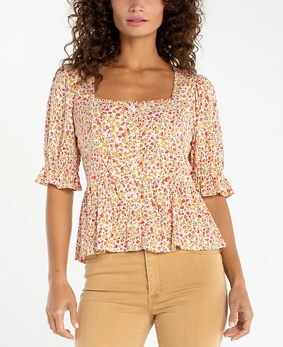 Liverpool Los Angeles Petite Square Neck Puff-Sleeve Blouse