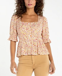 Liverpool Los Angeles Petite Square Neck Puff-Sleeve Blouse