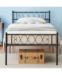 gaomon Twin Bed Frame Heart-Shaped Headboard Footboard Metal Slat Support Under-Bed Storage Noise-Free