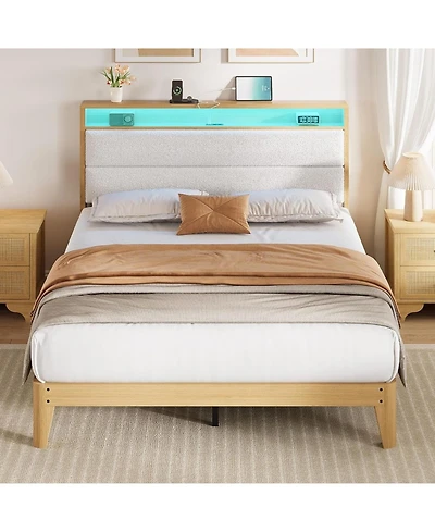 gaomon Full Upholstered Bed Storage Headboard Led Boucle Platform Charging Station No Box Spring Easy Assembly