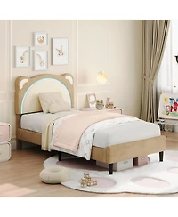 gaomon Twin Upholstered Platform Bed Frame Adjustable Led Headboard Wooden Slats No Box Spring Modern Smart