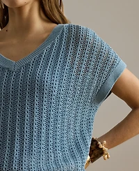 Lauren Ralph Lauren Women's Short-Sleeve V-Neck Ribbed Sweater