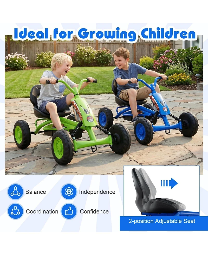 Mecale Go Kart for Kids 4 Wheel with Steering Handlebars and Adjustable