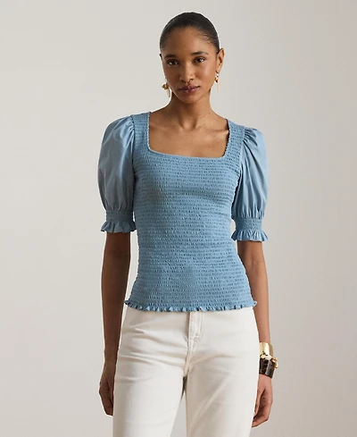 Lauren Ralph Women's Puff-Sleeve Square Neck Top