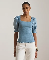 Lauren Ralph Women's Puff-Sleeve Square Neck Top