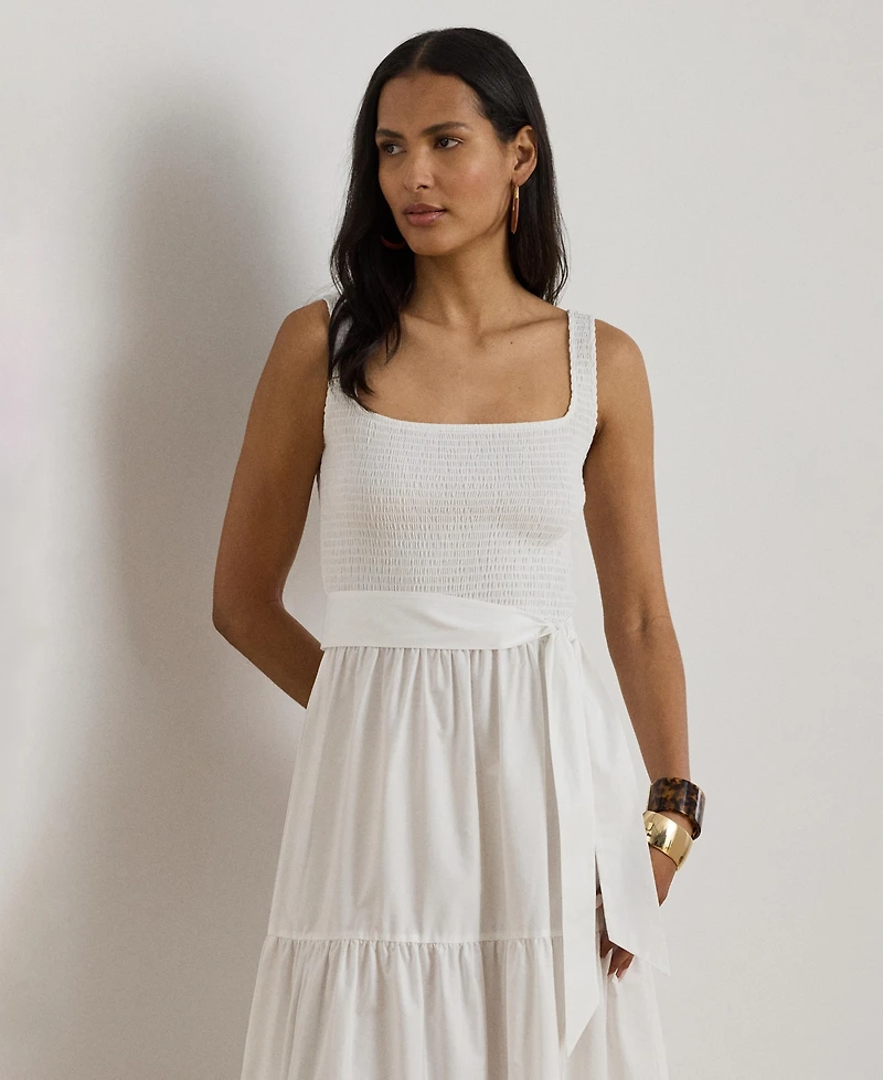 Lauren Ralph Women's Square Neck Tiered Midi Dress