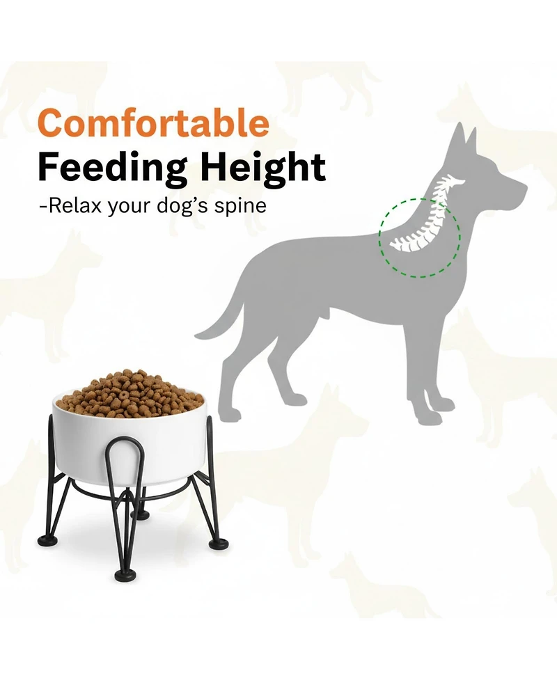 Aronkl Elevated Dog Ceramic Bowl Set 2 Pack with Anti-slip Non-tip Metal Stand for Dogs Food Water Feeding