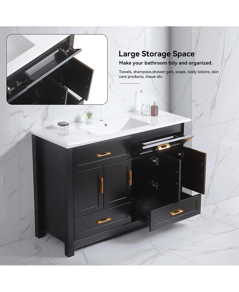 Sillysis Modern Bathroom Vanity with Ceramic Sink, 4 Soft Close Doors & 4 Drawers, Ample Storage for Large Bathroom