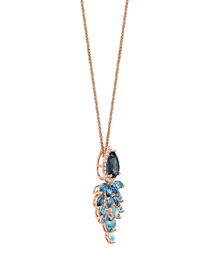 Lali Jewels London Blue Topaz (3-3/8 ct. t.w.), Sky Blue Topaz (1-5/8 ct. t.w.) & Diamond (1/8 ct. t.w.) Cascading Pendant Necklace in 14k Rose Gold,