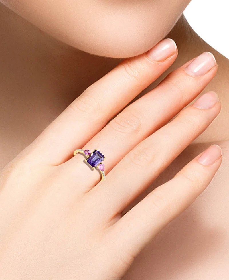 Lali Jewels Multi-Gemstone & Diamond (1/20 ct. t.w.) Ring 14k Yellow Gold
