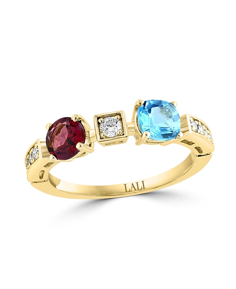 Lali Jewels Swiss Blue Topaz (3/4 ct. t.w.), Rhodolite (1/6 ct. t.w.) & Diamond (1/6 ct. t.w.) Ring in 14k Yellow Gold