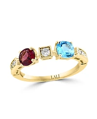 Lali Jewels Swiss Blue Topaz (3/4 ct. t.w.), Rhodolite (1/6 ct. t.w.) & Diamond (1/6 ct. t.w.) Ring in 14k Yellow Gold