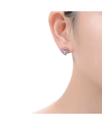 Genevive Charming Sterling Silver Heart Stud Butterfly Earrings with 18K Rose Gold Plating and Pink Cubic Zirconia