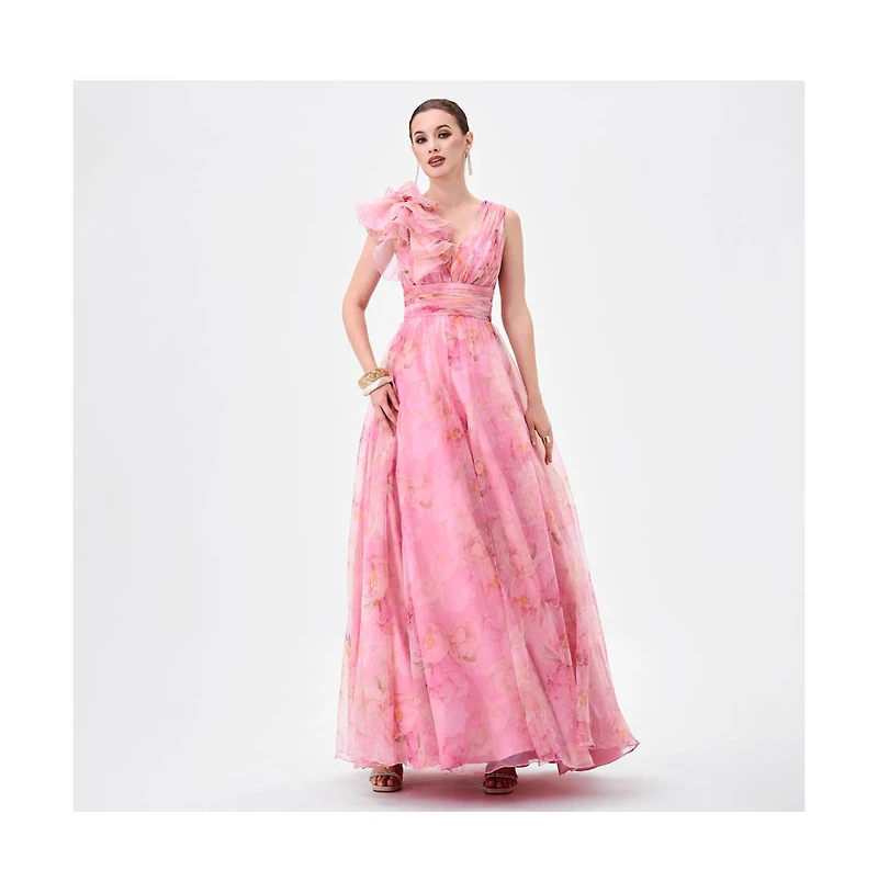 Bariano Women's Cressida Ruffle Shoulder Gown