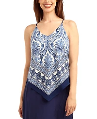 Bcx Women's Printed Triangle-Hem V-Neck Top