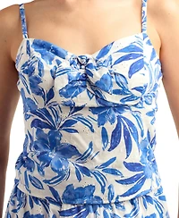 Bcx Women's Eyelet Print Tie-Front V-Neck Top