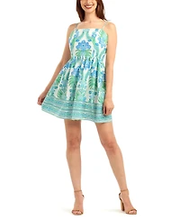 Bcx Women's Poplin Printed Sleeveless Square Neck Dress