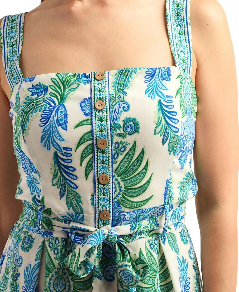 Bcx Women's Poplin Printed Button-Front Romper